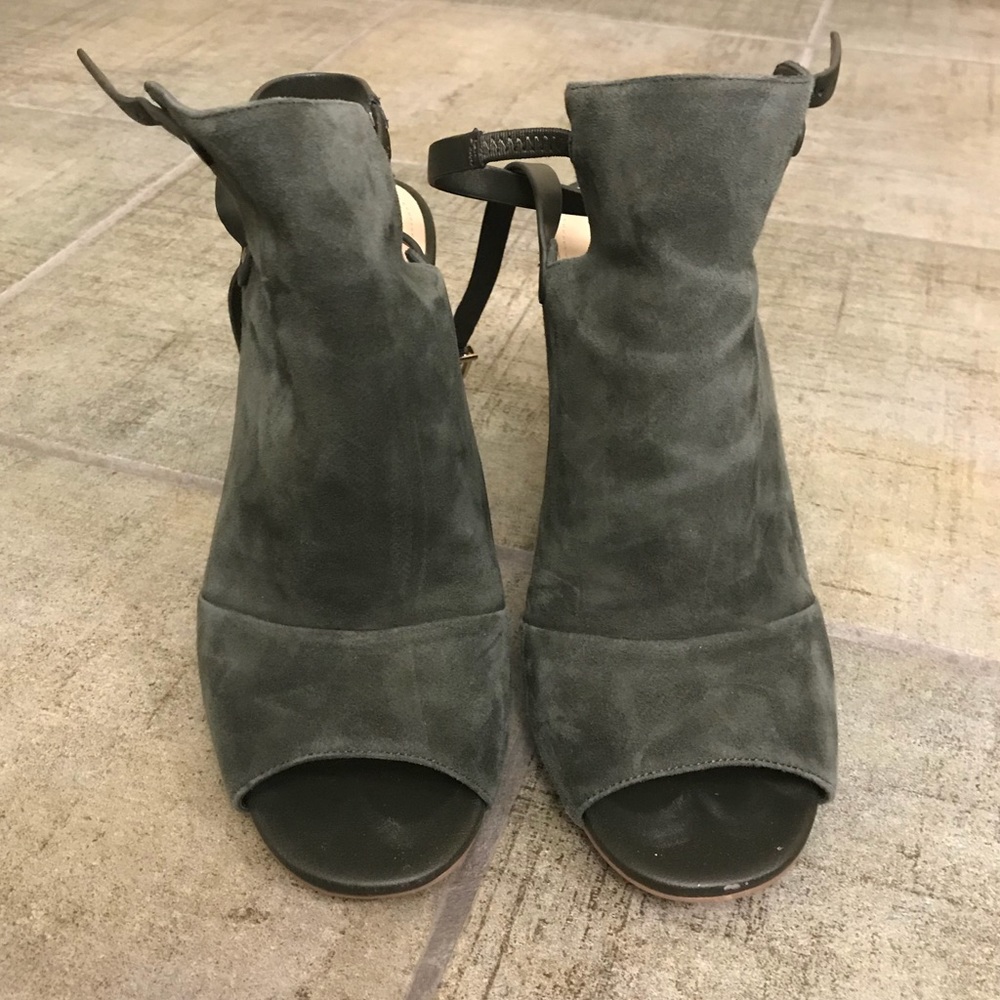 Suede Peep Toe Block Heels